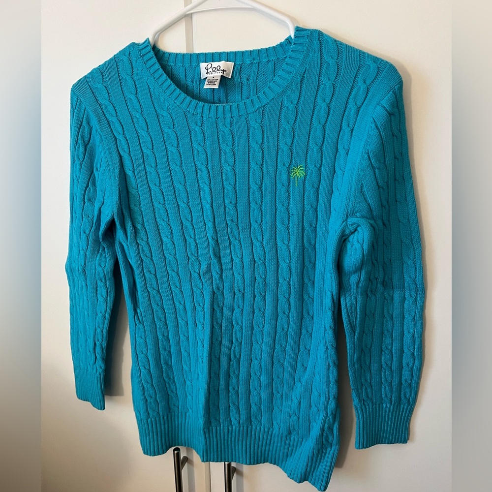Vintage Lilly Pulitzer cable knit sweater in aqua blue